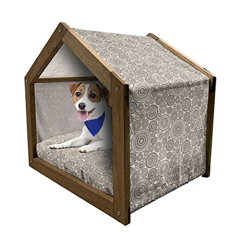 ABAKUHAUS Beige Hundehütte aus Holz, Kreisförmige Zusammensetzung Spitze, tragbare Hundehütte für drinnen und draußen mit Kissen und Abdeckung, 45 cm x 60 cm, Tan Brown von ABAKUHAUS