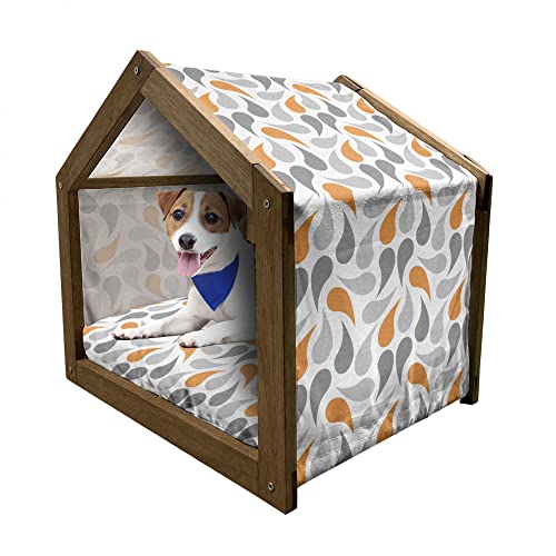 ABAKUHAUS Geometrisch Hundehütte aus Holz, traditionelle asiatische, tragbare Hundehütte für drinnen und draußen mit Kissen und Abdeckung, 72 cm x 100 cm, Orange Grau Weiß von ABAKUHAUS