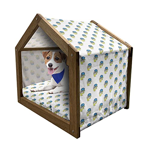 ABAKUHAUS Hiphop Hundehütte aus Holz, Fashion Cat, tragbare Hundehütte für drinnen und draußen mit Kissen und Abdeckung, 72 cm x 100 cm, Azure Blau Gelb von ABAKUHAUS