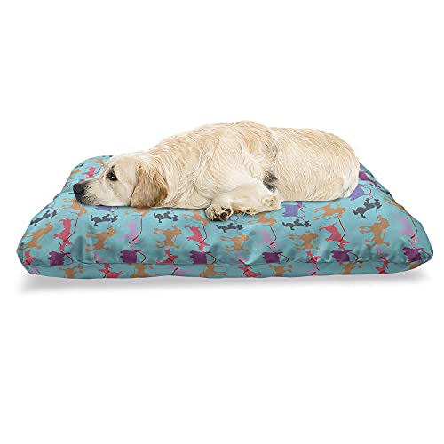 ABAKUHAUS Hunde Haustierbett, Lustige Hunde mit ihren Leinen, beissfestes Kissen für Hunde und Katzen mit abnehmbaren Bezug, 60 cm x 100 cm, Mehrfarbig von ABAKUHAUS