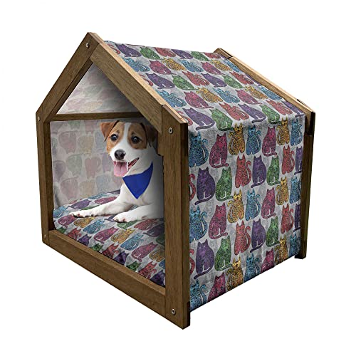 ABAKUHAUS Kätzchen Hundehütte aus Holz, Lustige Zier Cat Forms, tragbare Hundehütte für drinnen und draußen mit Kissen und Abdeckung, 72 cm x 100 cm, Pale Grau Multicolor von ABAKUHAUS