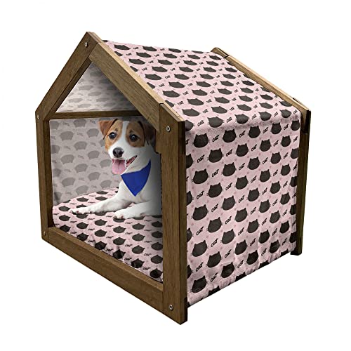 ABAKUHAUS Katze Hundehütte aus Holz, Kopf Silhouetten Dots Girly, tragbare Hundehütte für drinnen und draußen mit Kissen und Abdeckung, 45 cm x 60 cm, Coral Seal Brown von ABAKUHAUS