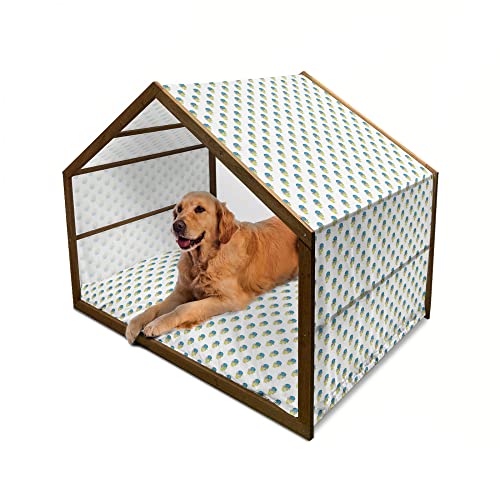 ABAKUHAUS Modern Hundehütte aus Holz, Geometrische Funky Swirl, tragbare Hundehütte für drinnen und draußen mit Kissen und Abdeckung, 90 cm x 127 cm, Pale Green White von ABAKUHAUS