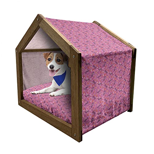 ABAKUHAUS XOXO Hundehütte aus Holz, Energetische Herzen Küsse Liebe, tragbare Hundehütte für drinnen und draußen mit Kissen und Abdeckung, 55 cm x 75 cm, rosa Vermilion von ABAKUHAUS
