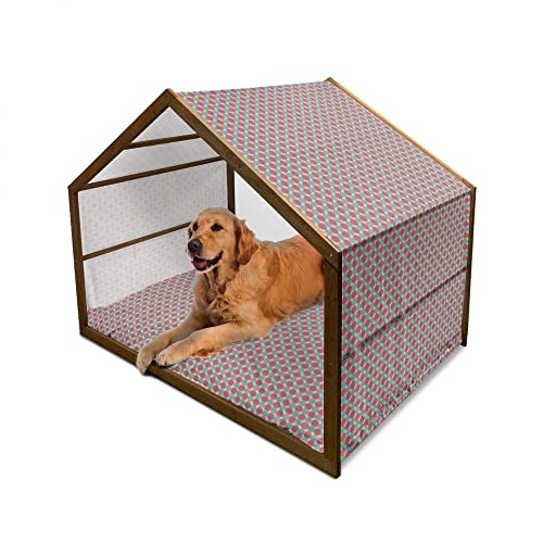ABAKUHAUS geometrisch Hundehütte aus Holz, Moderne Inspired Runden, tragbare Hundehütte für drinnen und draußen mit Kissen und Abdeckung, 90 cm x 127 cm, Teal Dunkle Magenta von ABAKUHAUS