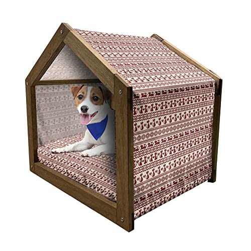 ABAKUHAUS nordisch Hundehütte aus Holz, Katzen-Muster-Pixel-Kunst, tragbare Hundehütte für drinnen und draußen mit Kissen und Abdeckung, 72 cm x 100 cm, beige Rubin von ABAKUHAUS