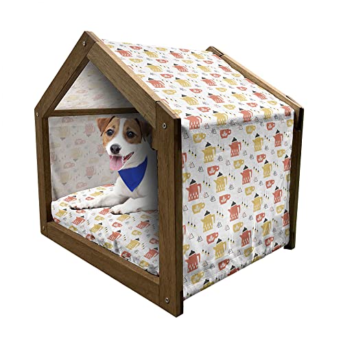 ABAKUHAUS skandinavisch Hundehütte aus Holz, Tee-Party-Töpfe Tassen, tragbare Hundehütte für drinnen und draußen mit Kissen und Abdeckung, 55 cm x 75 cm, Erde Gelb Vermilion von ABAKUHAUS