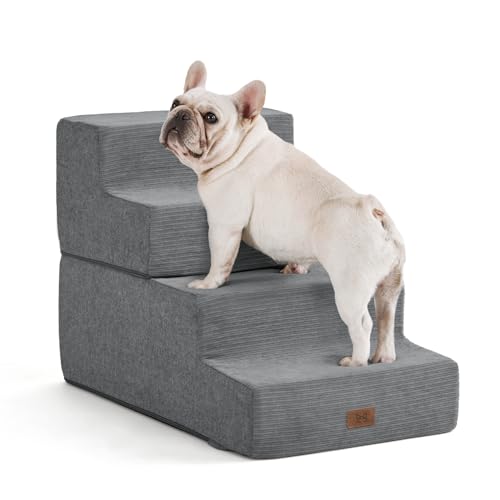 ABCPET Hundetreppe für Bett, Hundetreppe für Bett Couch Sofa, 35D Schaumstoff Extra Breite Haustiertreppe für Kleine Hunde und Katzen, Haustiertreppe mit Rutschfester Unterseite, Grau, 4 Stufen von ABCPET