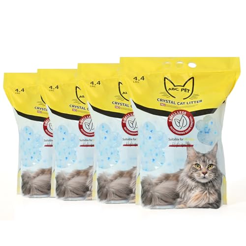 ABCPET Katzenstreu, Kristalle, kein Verklumpen, Geruchskontrolle, kein Verklumpen, kein Schaufeln, staubarm, geringe Verfolgung, dehydriert Abfall – 7,8 kg (4 x 2 kg Packungen) von ABCPET
