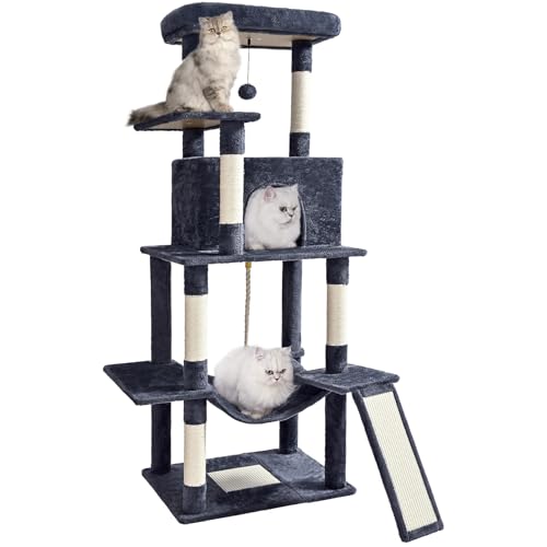 ABCPET Kratzbaum Tower 160.0 cm Mehrstufiger Katzenturm für Indoor-Katzen mit Sisal-Kratzbäumen, Höhle, Hängematte, baumelnder Ball und erweiterter Plattform für Katzen zum Spielen, Dunkelgrau ABCPET Kratzbaum Tower 160.0 cm Mehrstufiger Katzenturm für Indoor-Katzen mit Sisal-Kratzbäumen, Höhle, Hängematte, baumelnder Ball und erweiterter Plattform für Katzen zum Spielen, Dunkelgrau von ABCPET