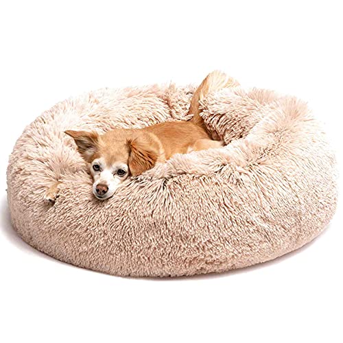 Beruhigendes Hunde- und Katzenbett von ABEUTY mit Donut-Design, rund, für den Innenbereich, flauschiges Plüsch, Angstlinderung (XL, Pink) von ABEUTY