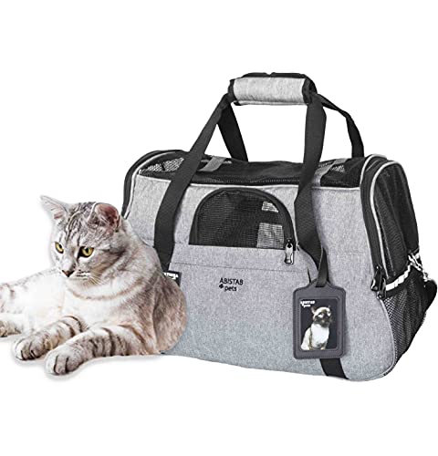 ABISTAB Hundebox faltbar Transportbox Hunde und Katze Transporttasche für Auto- und Flugreisen mit ID-Tag und zusätzlichen Tragegurten, 48 x 33 x 25,5cm von ABISTAB