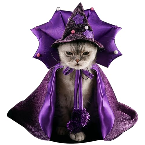 ABLAZEZAI Haustier-Halloween-Kostüme, Katzen-Vampir-Umhang mit Hut, Cosplay-Zauberer-Hut, Umhang, Halloween-Kostüm-Zubehör, Halloween-Katzenkostüm für kleine, mittelgroße und große Katzen und Hunde ABLAZEZAI Haustier-Halloween-Kostüme, Katzen-Vampir-Umhang mit Hut, Cosplay-Zauberer-Hut, Umhang, Halloween-Kostüm-Zubehör, Halloween-Katzenkostüm für kleine, mittelgroße und große Katzen und Hunde von ABLAZEZAI