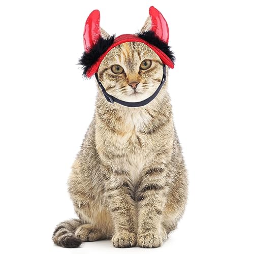 ABLAZEZAI Haustier Halloween Stirnband, Verstellbarer Teufelshorn Hut für Hunde, Katze Halloween Kostüm Kopfbedeckung Zubehör, Haustier Dämon Kopfbedeckung Cosplay für Welpen Kätzchen (Medium) von ABLAZEZAI