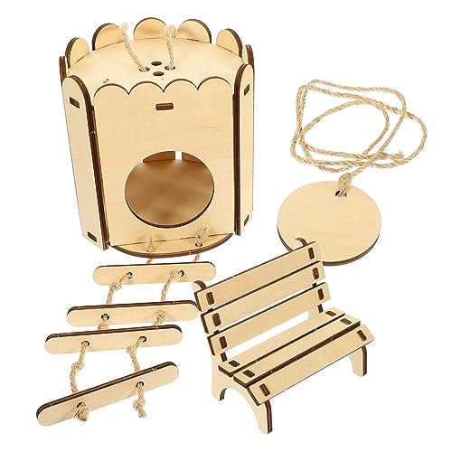 ABOOFAN 2st Hamster Holzhaus DIY Zusammengebautes Spielzeug Kleintier Lebensraum Dekoration Hamster-hängespielzeug Hängendes Hamsternest Aus Holz Spielzeuge Puzzle Hölzern Hamsterkäfig von ABOOFAN