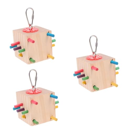 ABOOFAN 3 STK Spielzeug Vogelblock Papageienkäfig hängen Zahnbürsten aus Holz Welpenzahnbürste für kleine Hunde Spielset aus Holz Vogel Schleifen Anhänger Backenzahn Blöcke hölzern von ABOOFAN