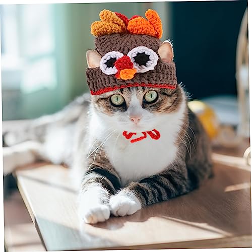ABOOFAN Handgestrickte Haustier Mütze Elastische Weiche Woll Kopfbedeckung für Kleine Katzen und Hunde Kreative Truthahn Hut Partydekoration für Halloween und Festtagsfotos von ABOOFAN