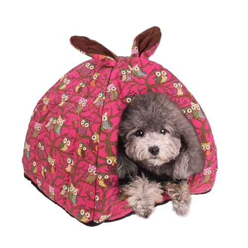 ABOOFAN Hundehütte Bett Matte Für Hunde Und Katzen Warmes Welpenbett Weiches Schlafzelt Für Haustiere Eule Rose Rot Heimtierbedarf Zubehör von ABOOFAN
