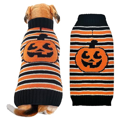 ABRRLO Halloween Haustier Pullover gestrickt gestreift Katze Hundekleidung für kleine mittlere große Hunde Pullover-L von ABRRLO