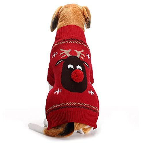 ABRRLO Hunde Kostüme Hundebekleidung Baumwolle Pullover feiern Weihnachten-Tag Winter Mantel Strickpullover Haustier Hund Pullover Haustier Kostüm Fashion Urlaub Party Geschenk (S, KitzD) von ABRRLO