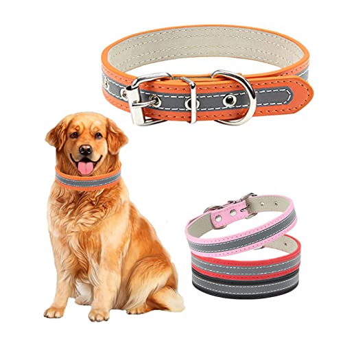 ABRRLO Hundehalsband Reflektierendes Hunde Halsbänder PU-Leder pet Dog Collar Halsband für Kleine Mittel Hunde Sicher Komfortabel und Verstellbare（Orange,S） von ABRRLO