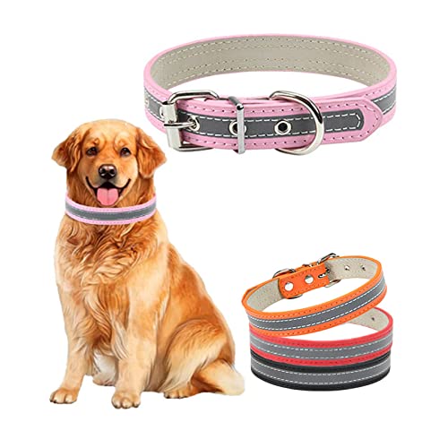 ABRRLO Hundehalsband Reflektierendes Hunde Halsbänder PU-Leder pet Dog Collar Halsband für Kleine Mittel Hunde Sicher Komfortabel und Verstellbare（Rosa,S） von ABRRLO