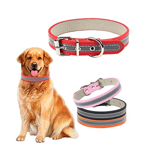 ABRRLO Hundehalsband Reflektierendes Hunde Halsbänder PU-Leder pet Dog Collar Halsband für Kleine Mittel Hunde Sicher Komfortabel und Verstellbare（Rot,XL） von ABRRLO