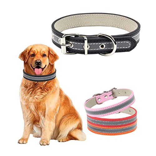 ABRRLO Hundehalsband Reflektierendes Hunde Halsbänder PU-Leder pet Dog Collar Halsband für Kleine Mittel Hunde Sicher Komfortabel und Verstellbare（Schwarz,S） von ABRRLO
