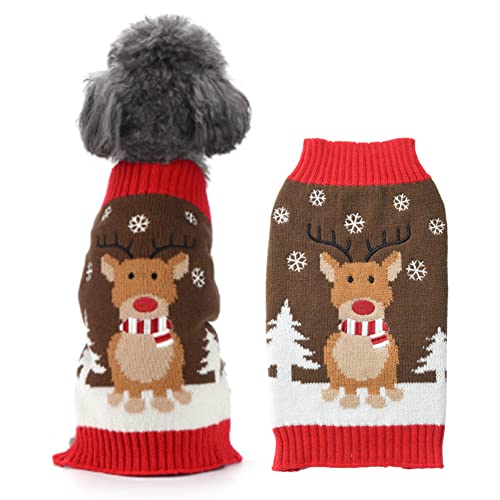 ABRRLO Weihnachten Hund Pullover Dog Sweater Hundepullover Haustier Hundepulli Warm Welpe Kleine Mittel Hunde (L, Hirsch) von ABRRLO