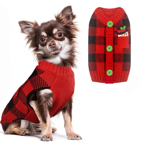 ABRRLO Weihnachten Hund Pullover Dog Sweater Hundepullover Haustier Hundepulli Warm Welpe Kleine Mittel Hunde (L, Rot-schwarzes Karo) von ABRRLO