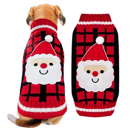 ABRRLO Weihnachten Hund Pullover hässlich Vintage Stricken Plaid Xmas Rentier Urlaub Festliche Hund Pullover Kleidung für kleine mittlere große Hunde Katze(Weihnachtsmann,XL) von ABRRLO