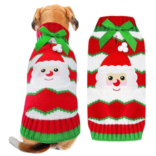 ABRRLO Weihnachten Hunde Pullover Weihnachtsmann Klein Mittel Groß Haustier Kleid Rot Pullover mit Leine Loch Katze Pullover Haustier Pullover Kleidung(Pullover,L) von ABRRLO
