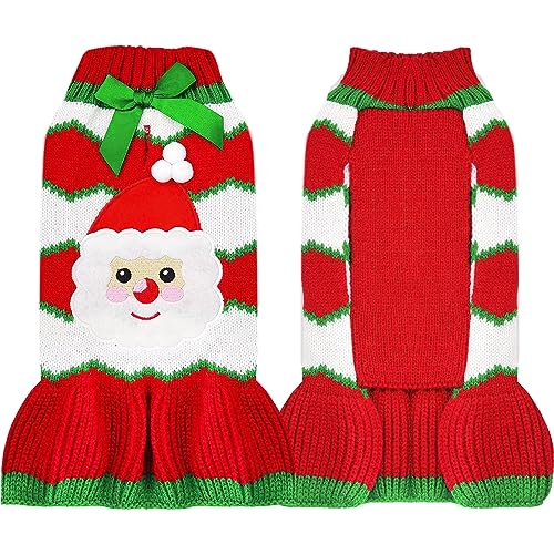 ABRRLO Weihnachten Hunde Pullover Weihnachtsmann Klein Mittel Groß Haustier Kleid Rot Pullover mit Leine Loch Katze Pullover Haustier Pullover Kleidung(Rock,L) von ABRRLO