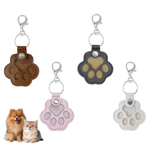 ACAREY 4 Stück Tierhaar Erinnerung Schlüsselanhänger, Leder Pfotenform Hunde Katze Hair Erinnerung Anhänger Aufbewahrungsbox, Keychain Geschenk für Haustierliebhaber (A) von ACAREY