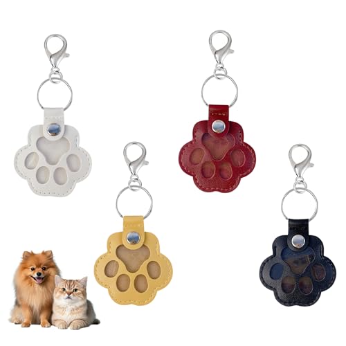 ACAREY 4 Stück Tierhaar Erinnerung Schlüsselanhänger, Leder Pfotenform Hunde Katze Hair Erinnerung Anhänger Aufbewahrungsbox, Keychain Geschenk für Haustierliebhaber (B) von ACAREY