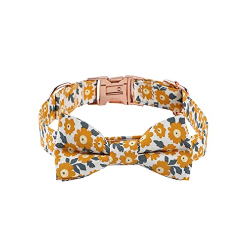 ACAREY Halsband für Hunde, Katzen, verstellbar, mit Schleife, Blumenmuster, für Party, Urlaub, Fotozubehör (M, Gelb) von ACAREY