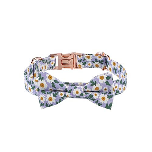 ACAREY Halsband für Hunde, Katzen, verstellbar, mit Schleife, Blumenmuster, für Party, Urlaub, Fotozubehör (M, Malve) von ACAREY