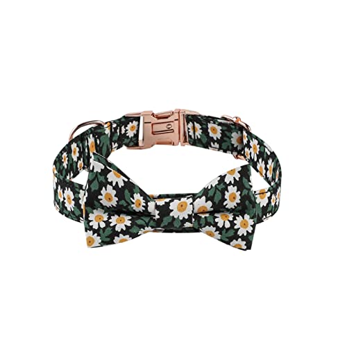 ACAREY Halsband für Hunde, Katzen, verstellbar, mit Schleife, Blumenmuster, für Party, Urlaub, Fotozubehör (M, schwarz) von ACAREY