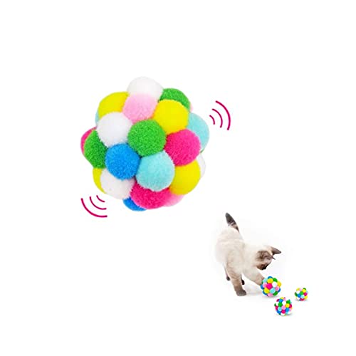 Farbenfroher Katzenspielball mit Glocke, weich, interaktiv, für Kätzchentraining, Indoor-Spiel (5 cm) von ACAREY