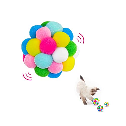 Farbenfroher Katzenspielball mit Glocke, weich, interaktiv, für Kätzchentraining, Indoor-Spiel (7 cm) von ACAREY