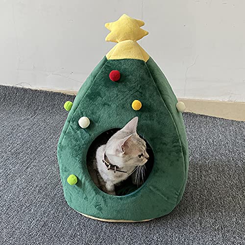 Haustierhöhle in Form eines Weihnachtsbaums, warmes Nest für Haustiere im Winter, warm, bequem, Plüsch, für den Winter (L) von ACAREY