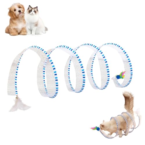 Katzentunnel Katzenspielzeug, Faltbar S Katzen Tunnel, Spirale Katzenangel mit Plüschmaus Glöckchen und Feder, Katzenspielzeug Interaktiv Spieltunnel für Alle Katzen Kaninchen (Blau) von ACAREY