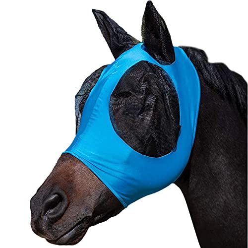 ACCROL Fliegenmaske Pferd mit Ohren, Pferdefliegenmaske, Fliegenmaske Pferd UV Schutz, Extra Comfort Horse Fly Mask Grip Soft Mesh Pferde Fliegenmaske Pony mit Ohren (Color : Blau) von ACCROL