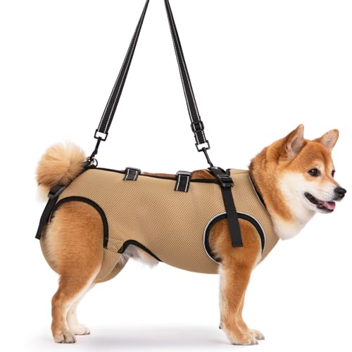 ACDOK Hundegeschirr, Ganzkörperunterstützung und Genesungsschlinge, Netzgewebe, verstellbare Gurte mit Griff, für ältere und Gelenkverletzungen, Arthritis, behinderte Hunde (Khaki, Größe L) von ACDOK