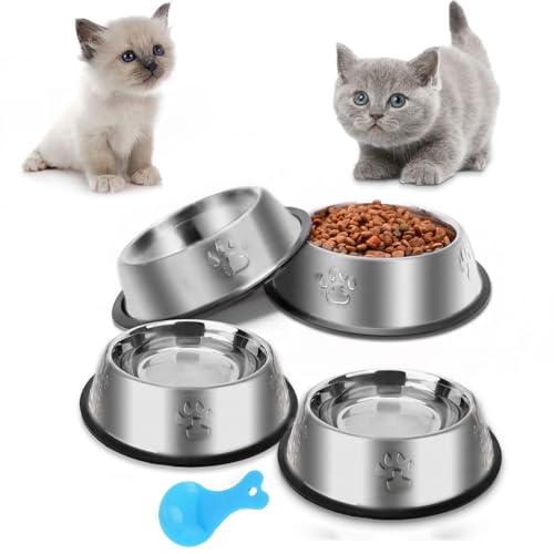 Katzennapf, Futternapf Katze, 4 Stück Katzennäpfe Edelstahl rutschfest Katzen Napf Set, Fressnapf Katze aus Edelstahl Futterschüssel, Wasser Fütterung Schüssel Katzennapf, Futternapf Katze, 4 Stück Katzennäpfe Edelstahl rutschfest Katzen Napf Set, Fressnapf Katze aus Edelstahl Futterschüssel, Wasser Fütterung Schüssel von ACEONE