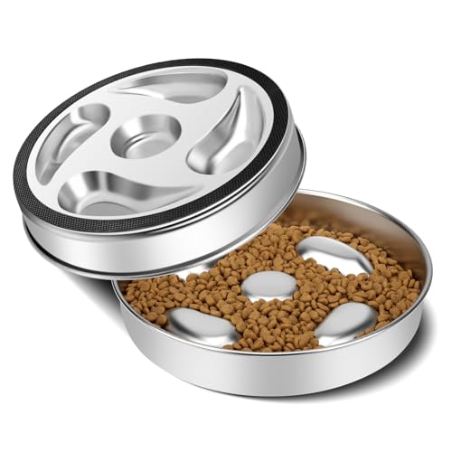 Antischlingnapf Hunde 304 Edelstahl, ACEONE Anti Schling Napf Hund mit Silikonmatte, Metal Slow Feeder Hundenapf, Schlingnapf Hunde Groß mit Napfunterlage Hund (Silikonboden) von ACEONE