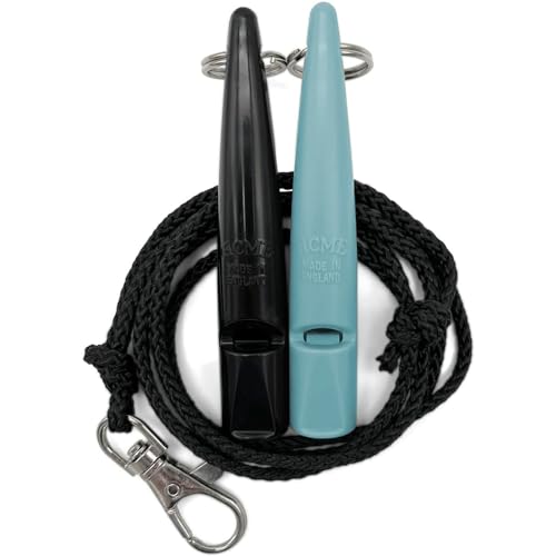 ACME Hundepfeife No. 211,5 mit Pfeifenband | Im Doppelpack | 2 Pfeifen inklusive 2 Bänder | Ideal für den Rückruf - Laut und weitreichend (Black + Baby Blue) von ACME