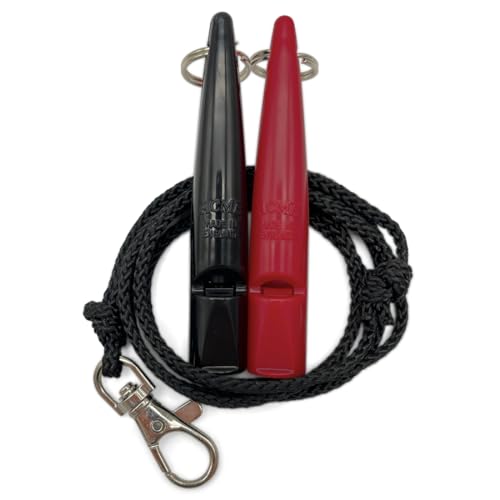 ACME Hundepfeife No. 211,5 mit Pfeifenband | Im Doppelpack | 2 Pfeifen inklusive 2 Bänder | Ideal für den Rückruf - Laut und weitreichend (Black + Carmin Red) von ACME