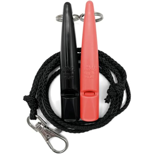 ACME Hundepfeife No. 211,5 mit Pfeifenband | Im Doppelpack | 2 Pfeifen inklusive 2 Bänder | Ideal für den Rückruf - Laut und weitreichend (Black + Coral Red) von ACME