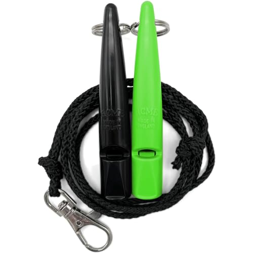 ACME Hundepfeife No. 211,5 mit Pfeifenband | Im Doppelpack | 2 Pfeifen inklusive 2 Bänder | Ideal für den Rückruf - Laut und weitreichend (Black + DG Green) von ACME